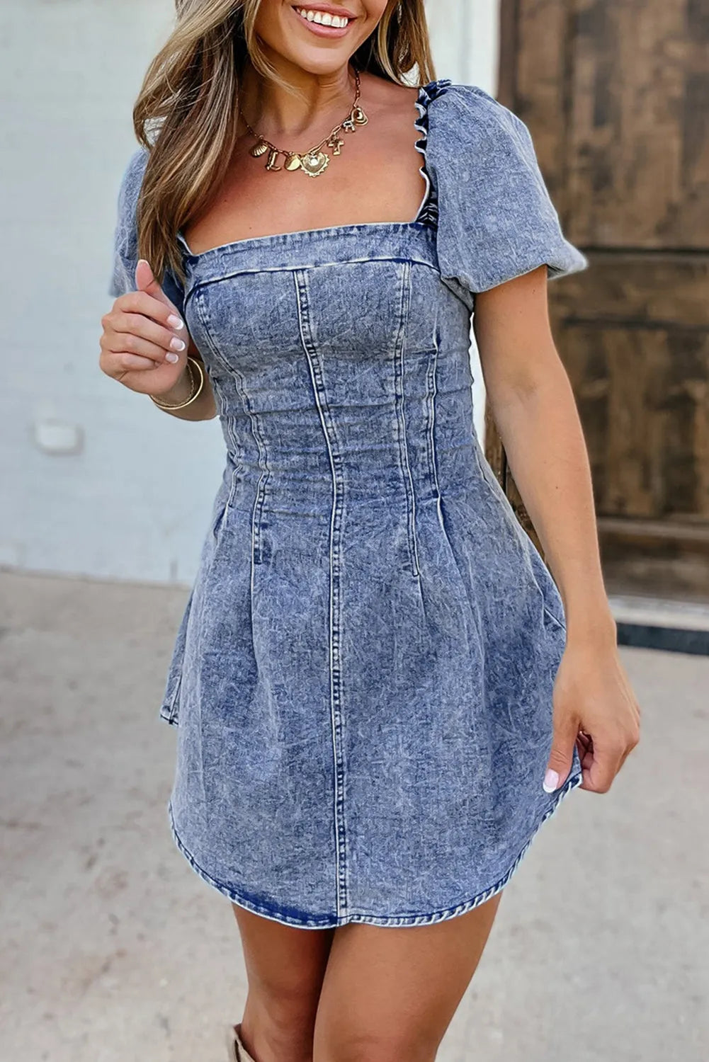Bustier Mini Denim Dress - Chic and Edgy-0