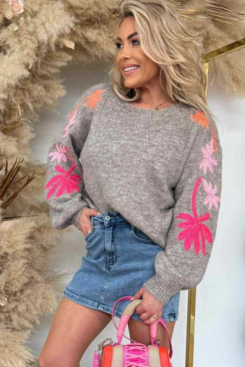 Floral Embroidered Sleeve Jumper