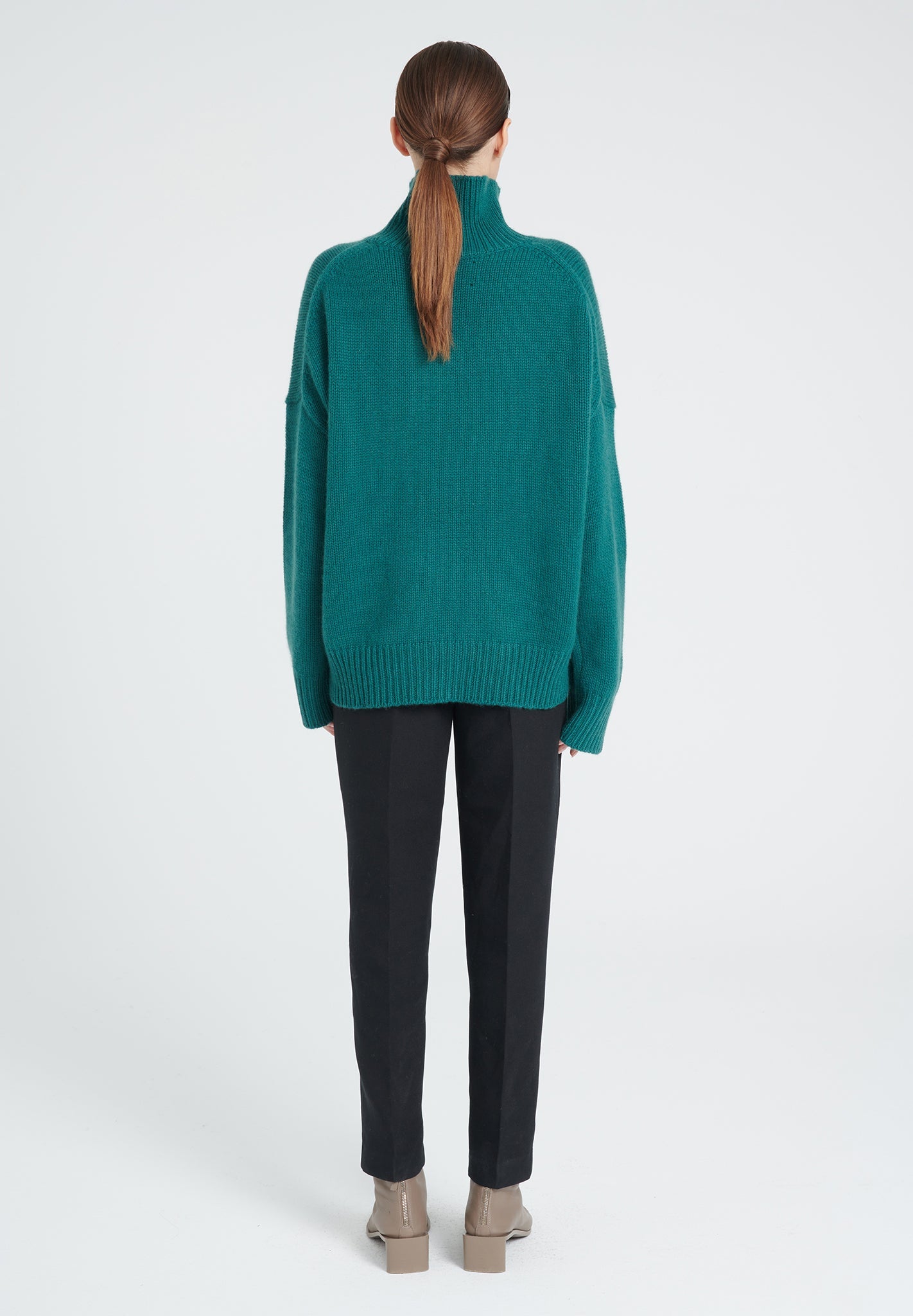 Pull col montant cachemire 10 fils vert foncé femme - ZAYA 3-4