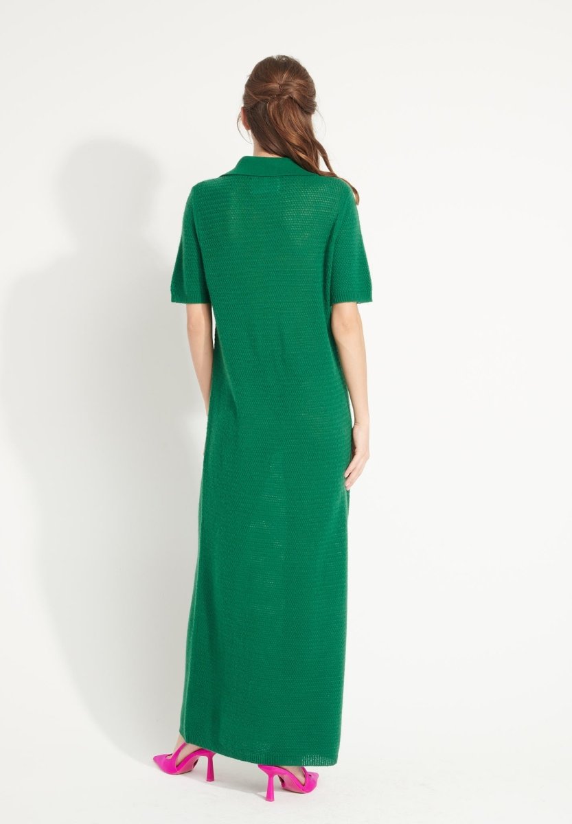 Robe longue col polo cachemire vert émeraude femme - AVA 18-3