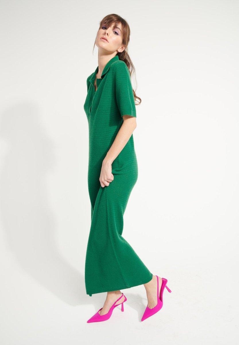 Robe longue col polo cachemire vert émeraude femme - AVA 18-2