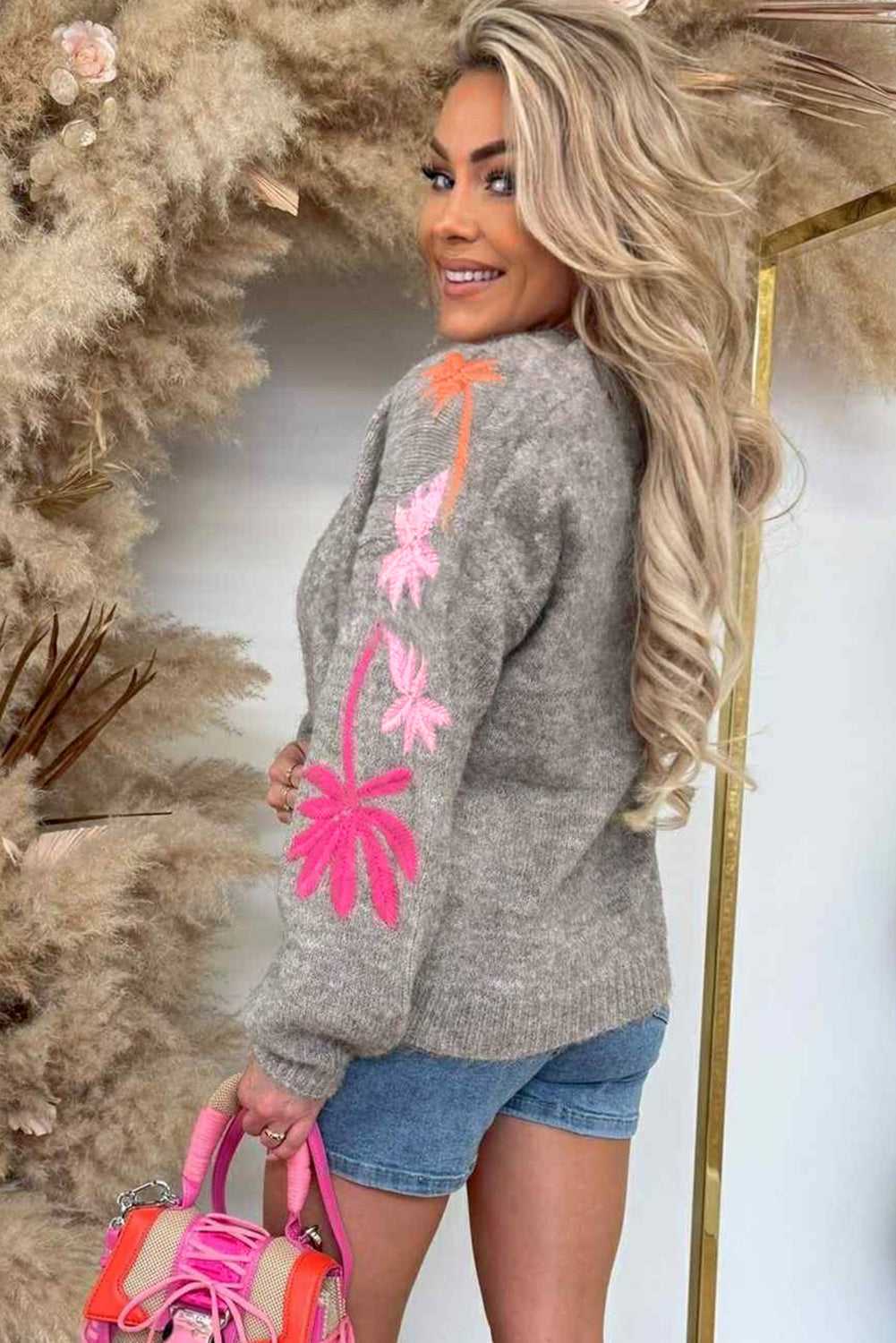 Floral Embroidered Sleeve Jumper