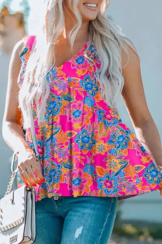 Boho Flounce V Neck Tank Top-2