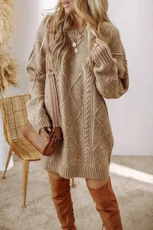 Cable Knit Dress - Drop Shoulder Loose Fit-4