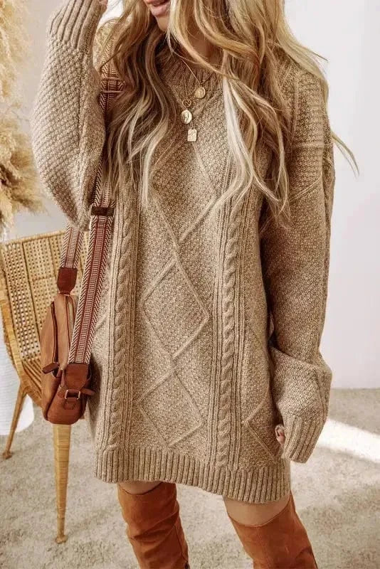 Cable Knit Dress - Drop Shoulder Loose Fit-0