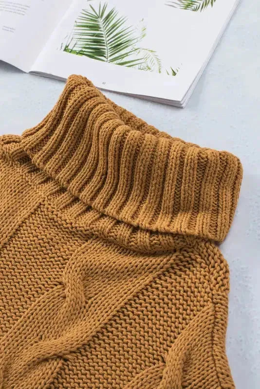 Cable Knit Handmade Turtleneck Sweater-4