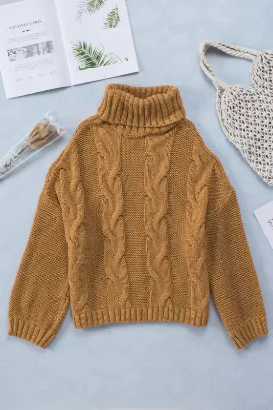 Cable Knit Handmade Turtleneck Sweater-3