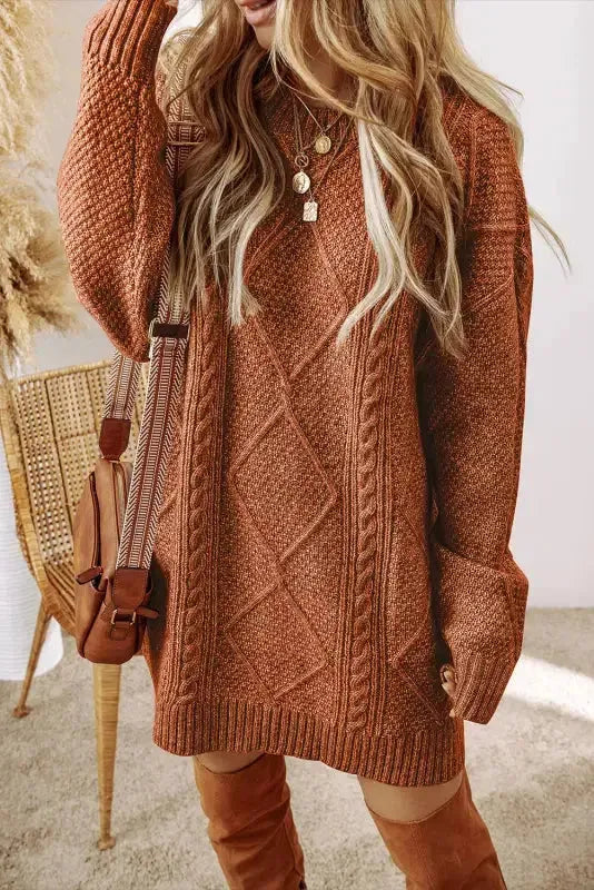 Cable Knit Jumper Dress - Drop Shoulder Loose Fit-0