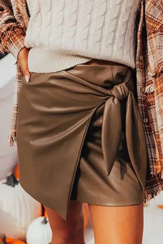 Café Chic Bowknot Mini - Faux Leather Skirt-0
