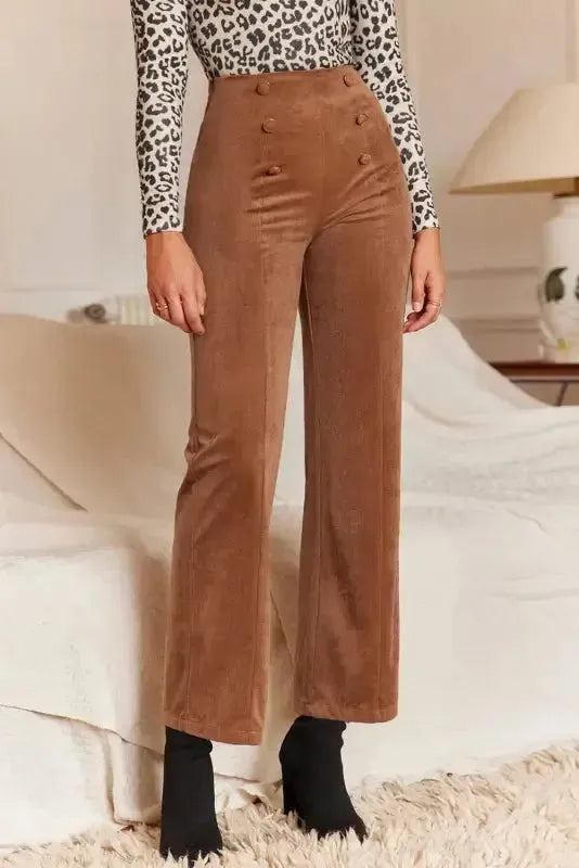Chestnut Elegance Double-Breasted Pants-3
