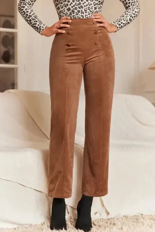 Chestnut Elegance Double-Breasted Pants-4
