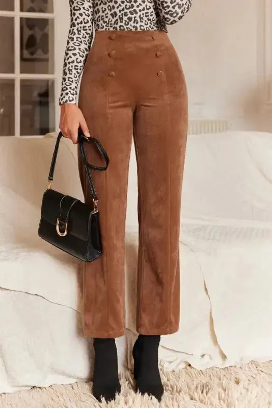 Chestnut Elegance Double-Breasted Pants-2
