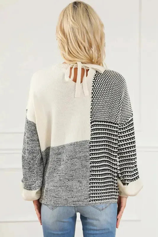 Color-Block Tie-Back Sweater - Black-1