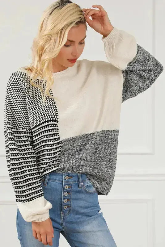 Color-Block Tie-Back Sweater - Black-3