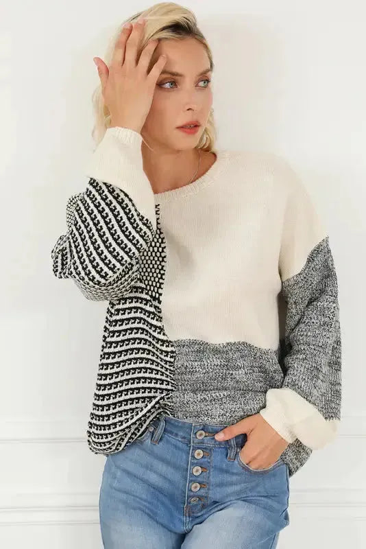 Color-Block Tie-Back Sweater - Black-4