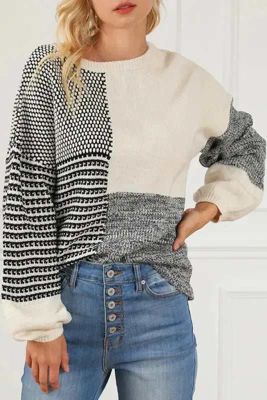 Color-Block Tie-Back Sweater - Black-0
