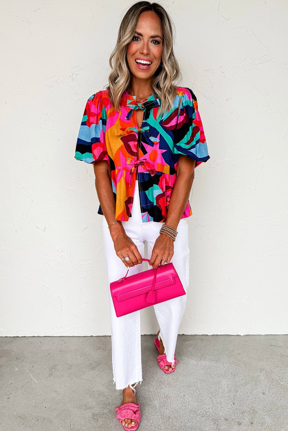 Abstract Floral Babydoll Blouse-4