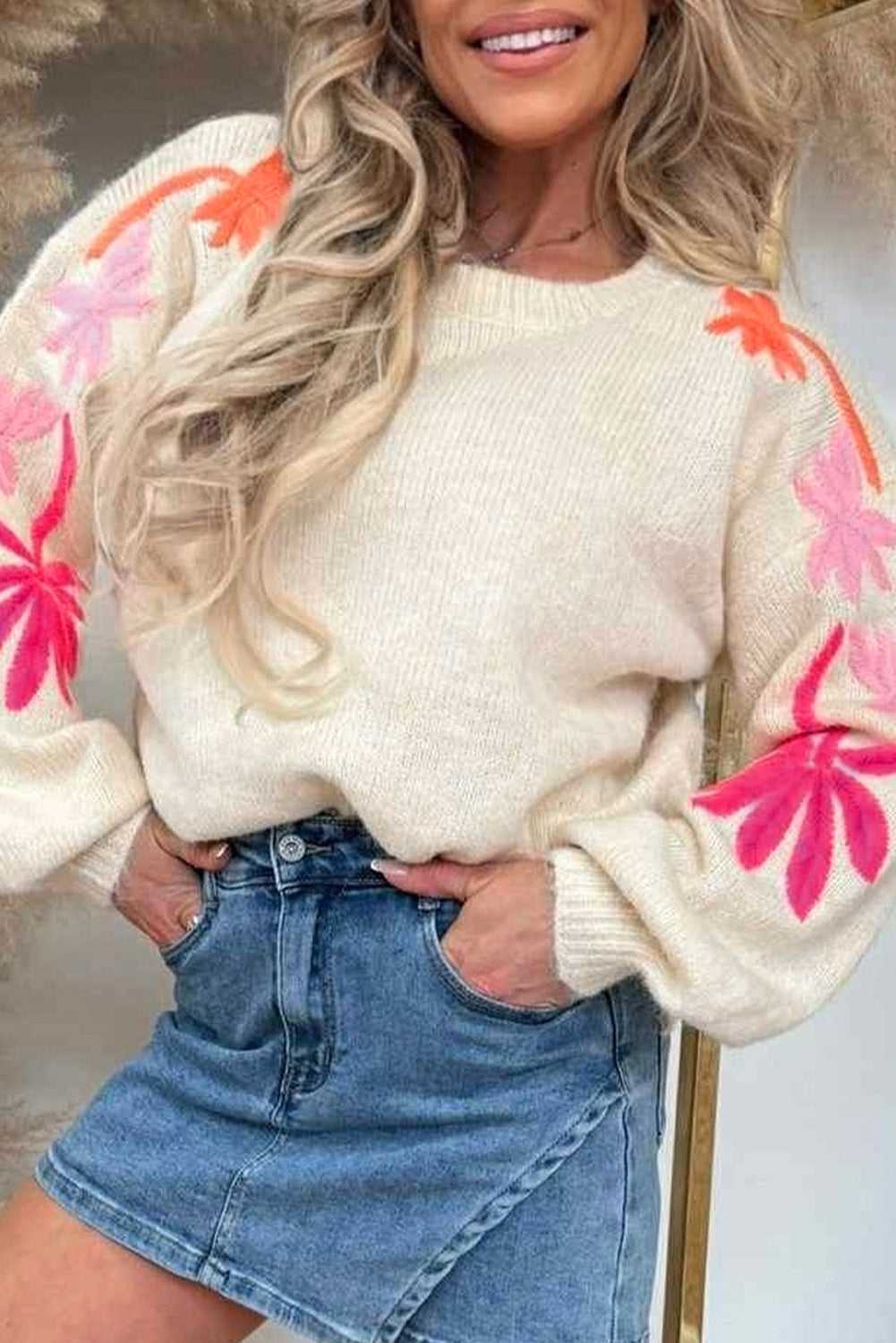 Floral Embroidered Sleeve Jumper