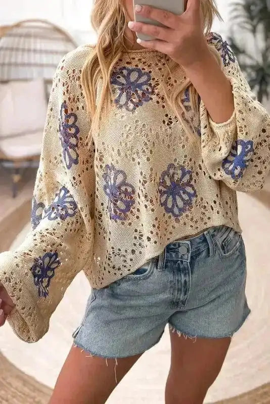Blossom Beige Eyelet Sweater