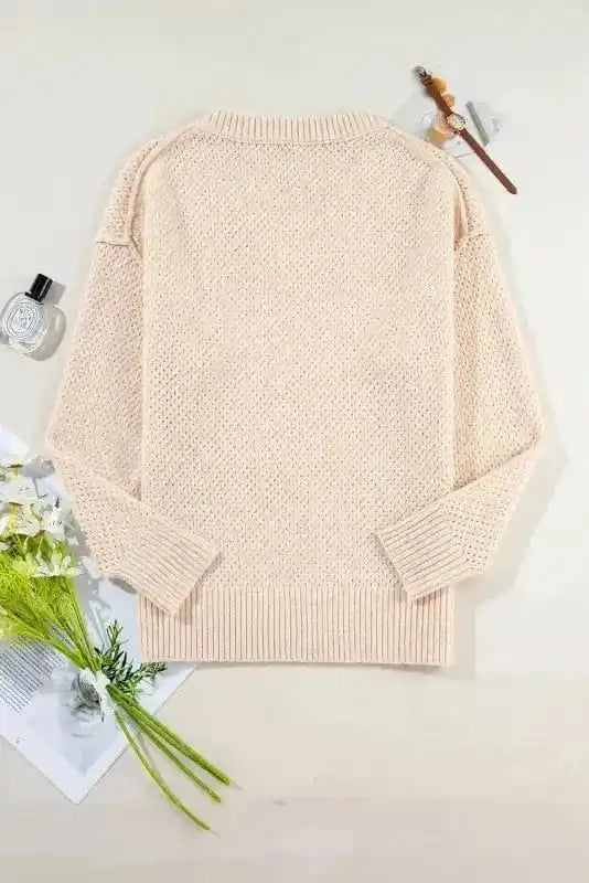 Eyelet Elegance Drop Sweater