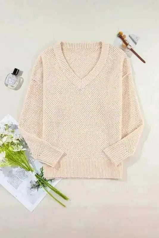 Eyelet Elegance Drop Sweater