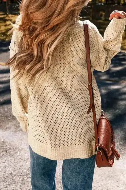 Eyelet Elegance Drop Sweater
