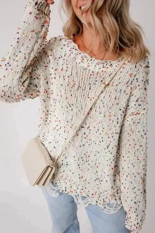 Mosaic Distressed Knit Sweater