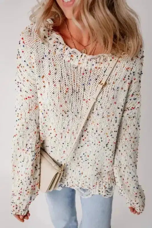 Mosaic Distressed Knit Sweater