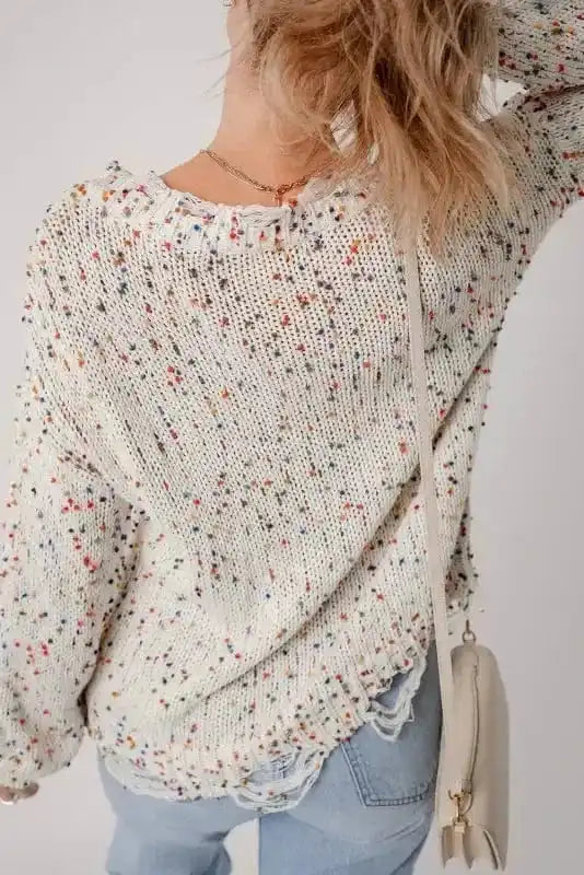 Mosaic Distressed Knit Sweater