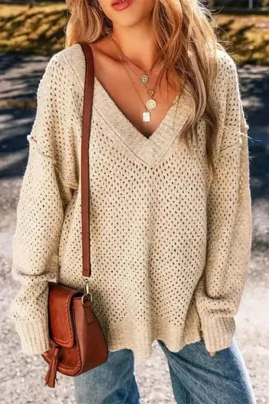 Eyelet Elegance Drop Sweater