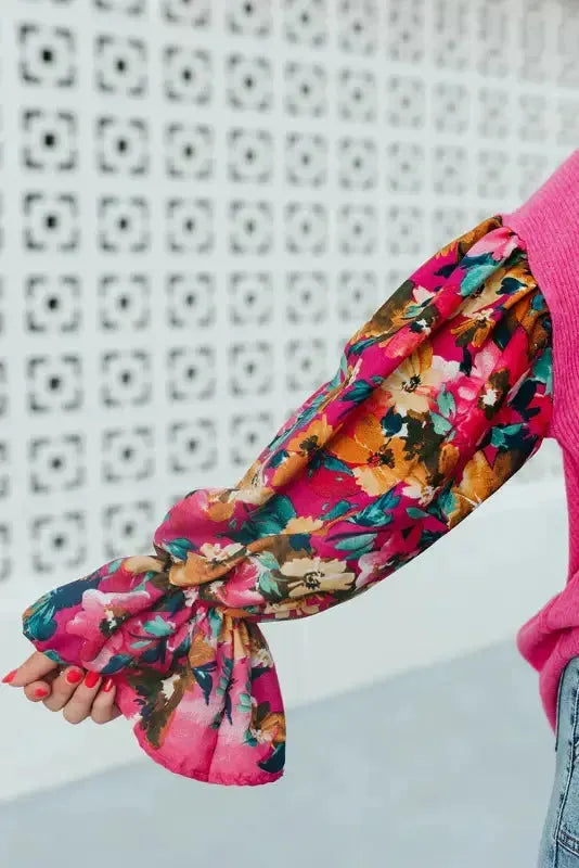 Floral Mosaic Rib Knit Blouse-2