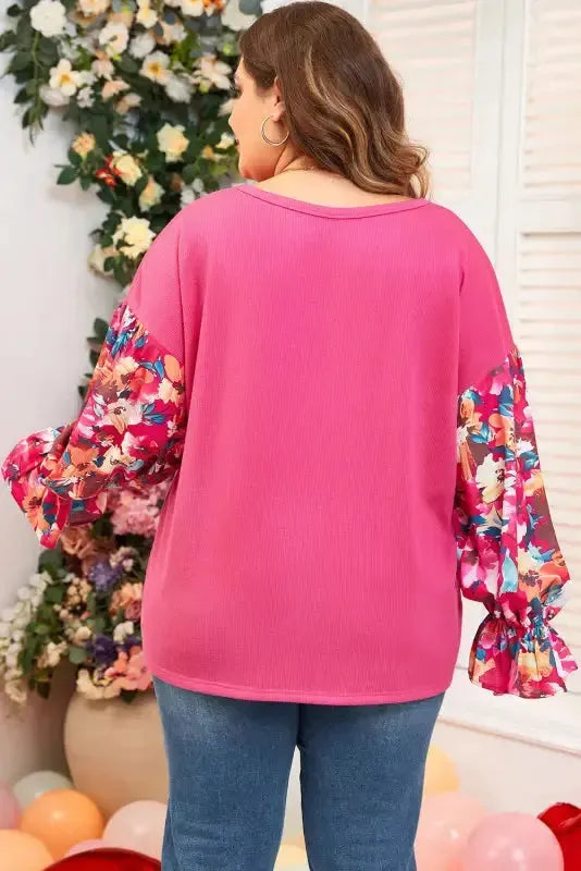 Floral Mosaic Rib Knit Blouse-4