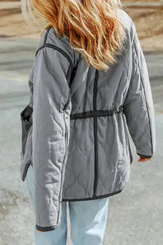 Gray Stitching Quilted Drawstring Jacket-1