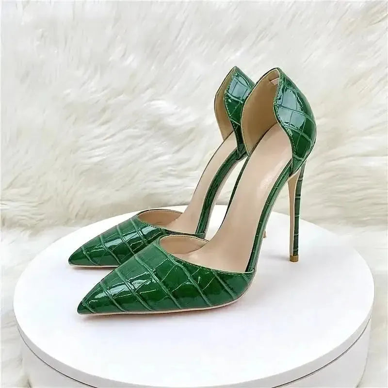 Green Crocodile Pattern High Heels Stiletto Shoes-4