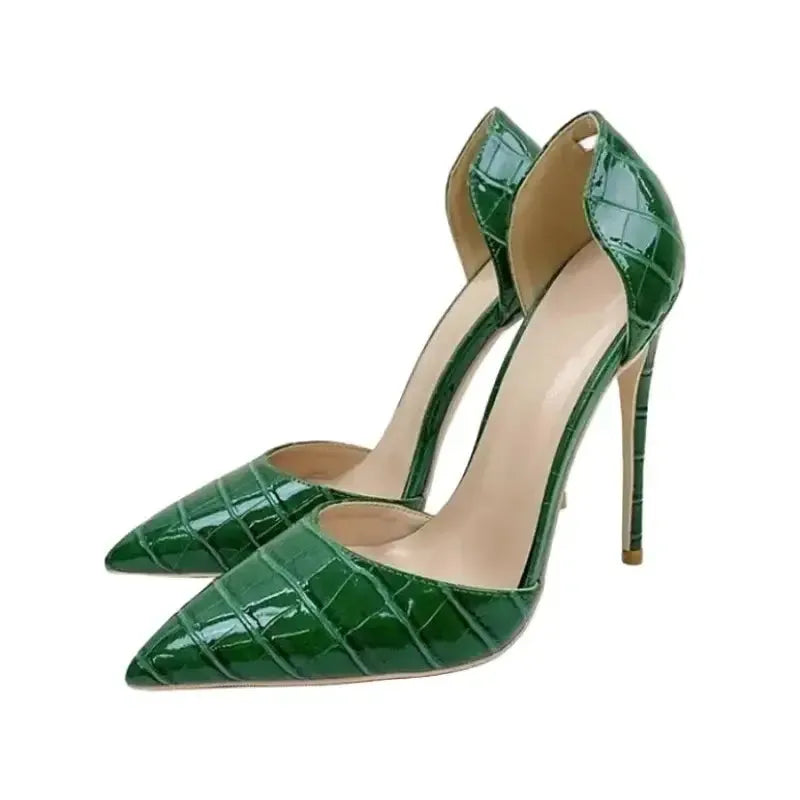 Green Crocodile Pattern High Heels Stiletto Shoes-3