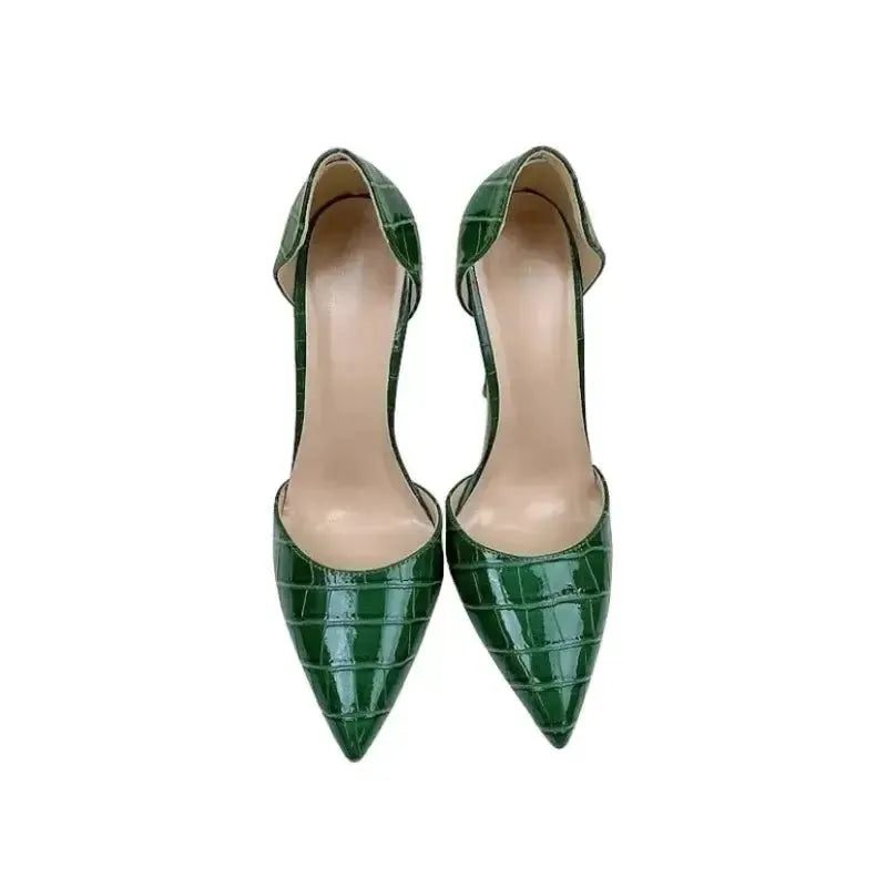 Green Crocodile Pattern High Heels Stiletto Shoes-2
