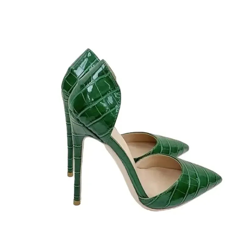 Green Crocodile Pattern High Heels Stiletto Shoes-1