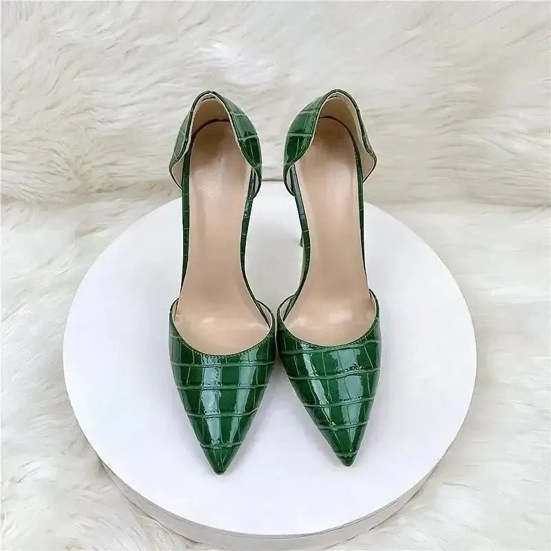 Green Crocodile Pattern High Heels Stiletto Shoes-7