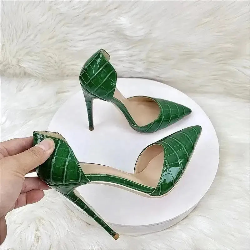Green Crocodile Pattern High Heels Stiletto Shoes-6