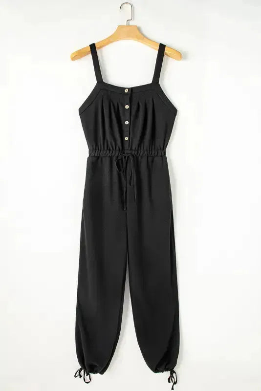 Knotted Straps Textured Drawstring Jumpsuit-4
