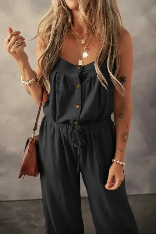 Knotted Straps Textured Drawstring Jumpsuit-3