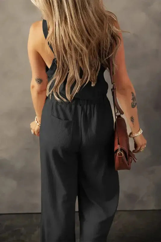 Knotted Straps Textured Drawstring Jumpsuit-1
