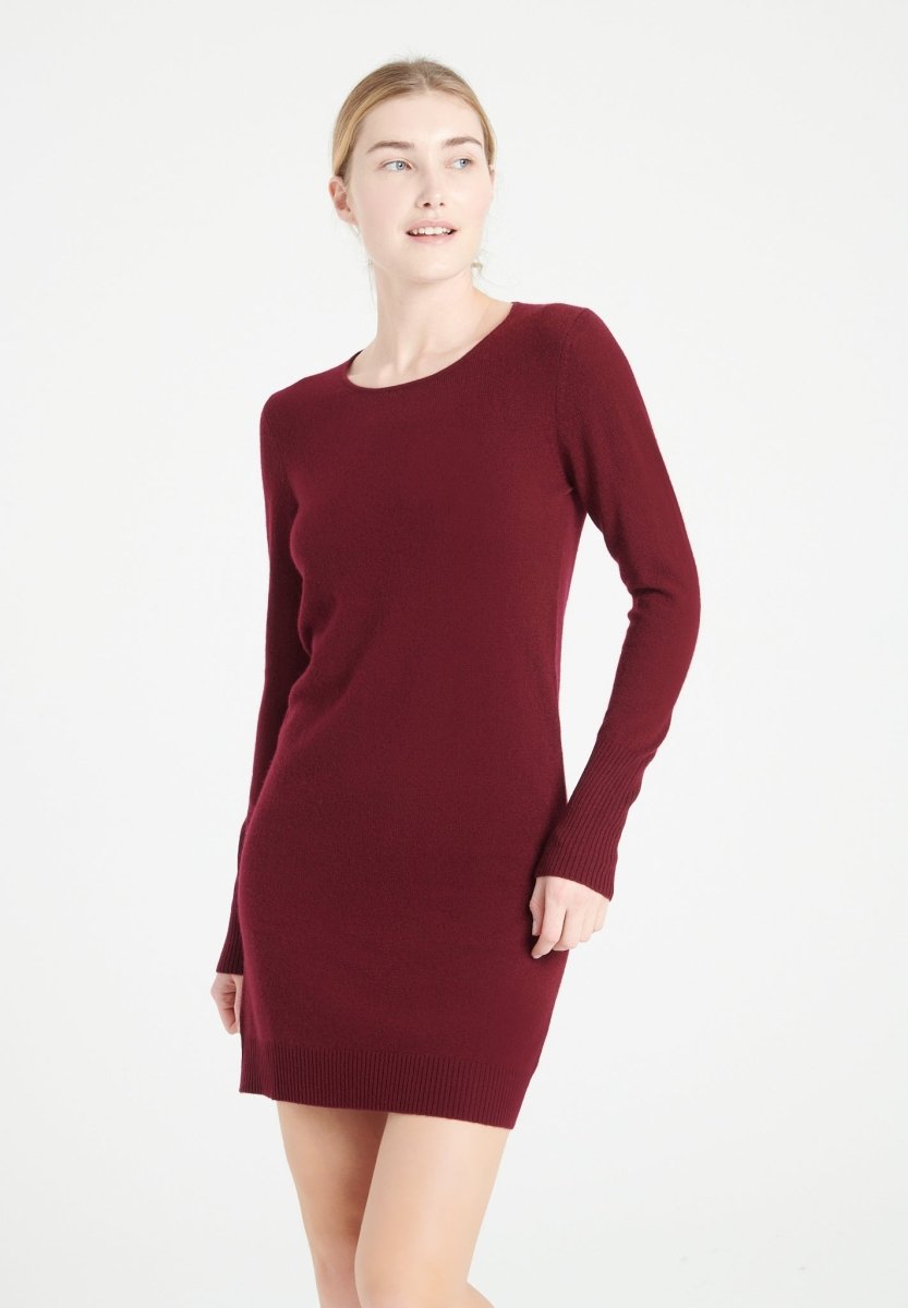Robe col rond cachemire rouge bordeaux femme - LILLY 12-1