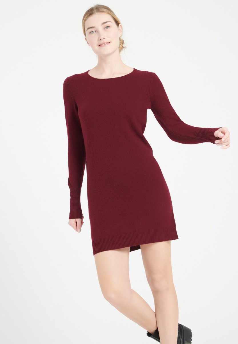 Robe col rond cachemire rouge bordeaux femme - LILLY 12-4