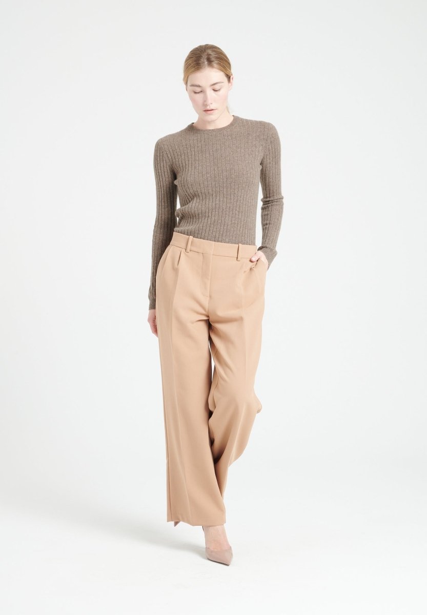 Pull col rond cachemire taupe femme - LILLY 16-1