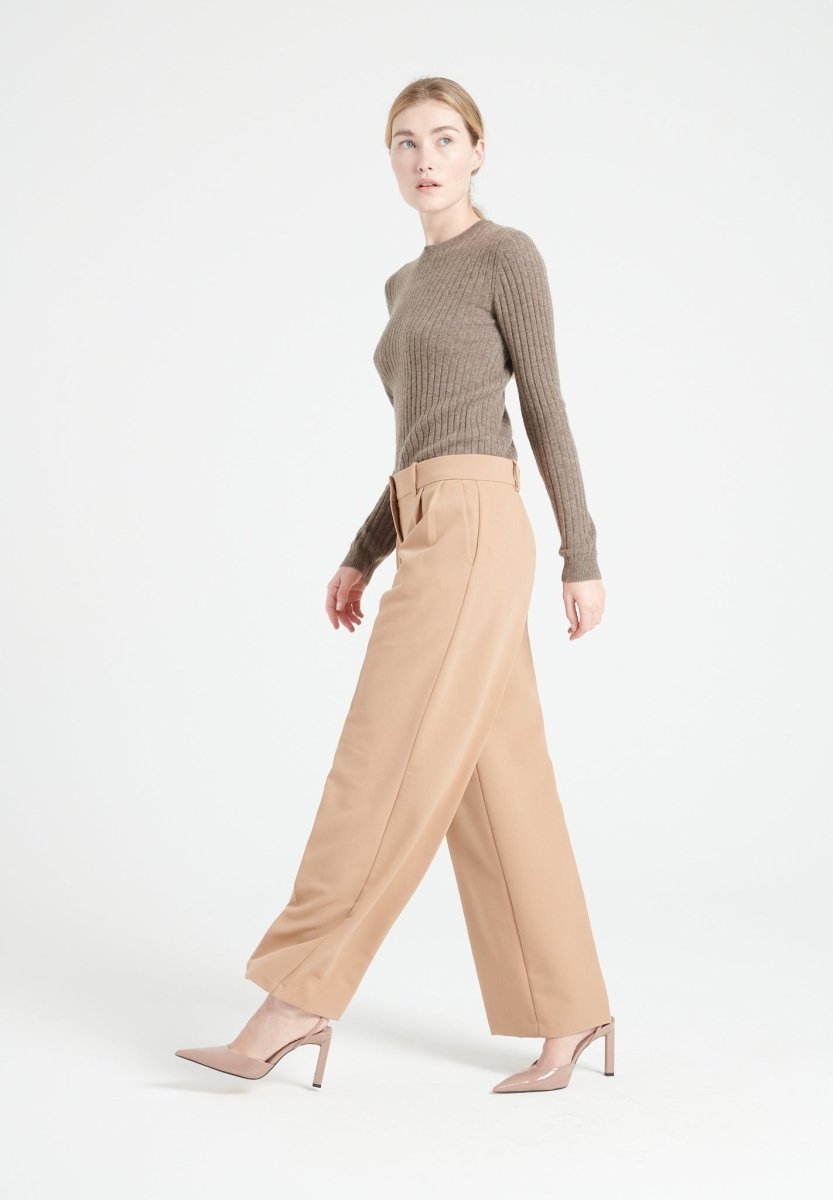 Pull col rond cachemire taupe femme - LILLY 16-2