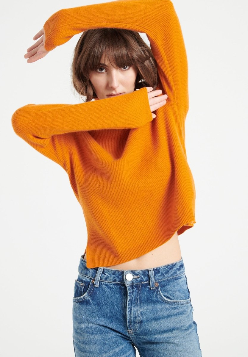 Pull col roulé cachemire orange citrouille femme - LILLY 26-2