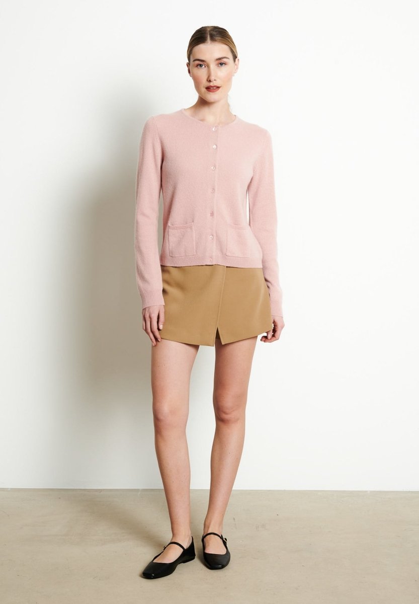 Cardigan col rond cachemire rose poudré femme - LILLY 4B-1