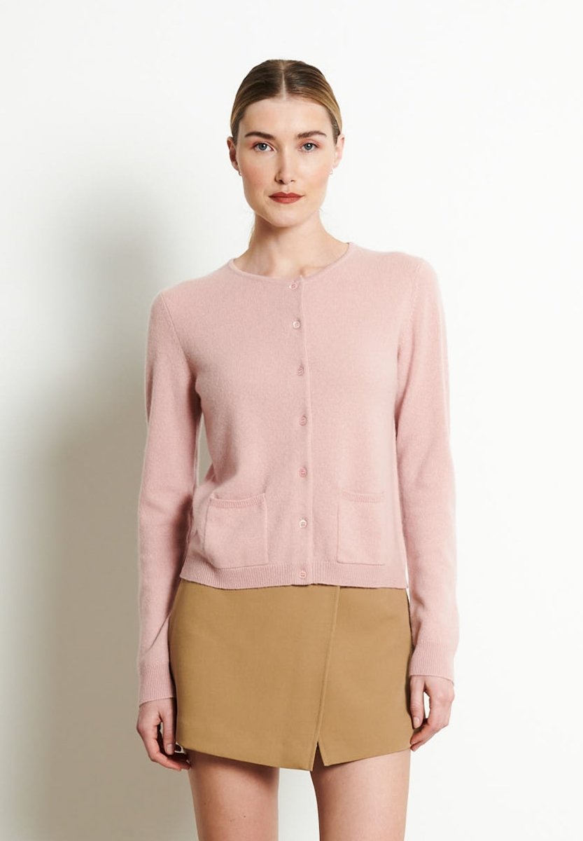 Cardigan col rond cachemire rose poudré femme - LILLY 4B-0