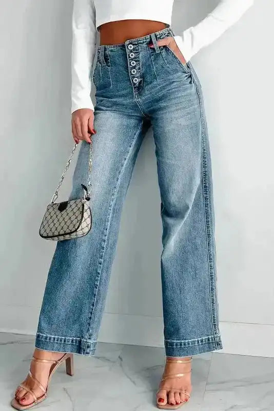 Loose Leg Straight Jeans - Dusk Blue Wash